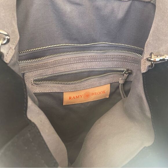 NWOT Ramy Brook Suede Two Tone Black Tan/Taupe Spacious Bucket Bag - Picture 3 of 6